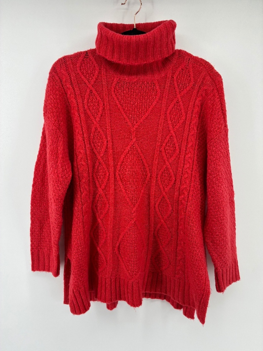 Aerie Vibrant Cableknit Wool Blend Light Red Turtleneck Sweater
